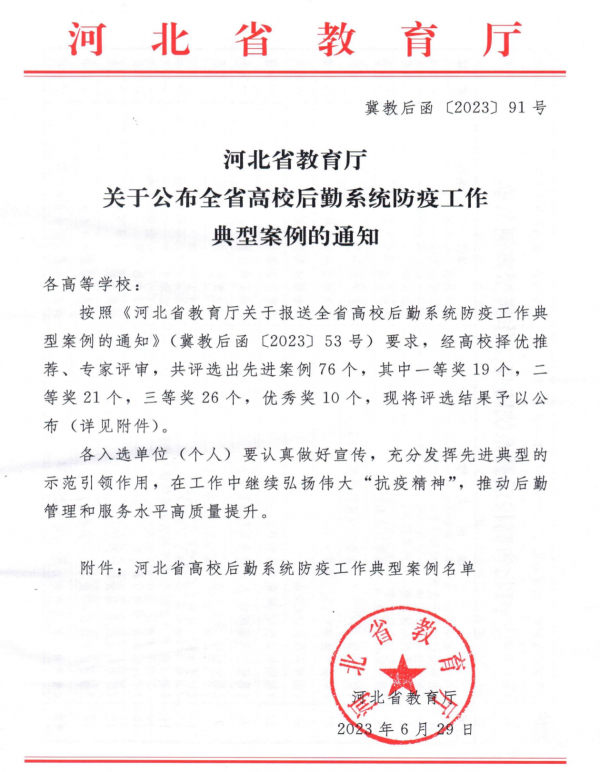 我校获评全省高校后勤系统防疫工作典型案例二等奖